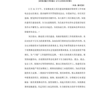 加快推進重大項目建設 全力以赴穩投資促增長